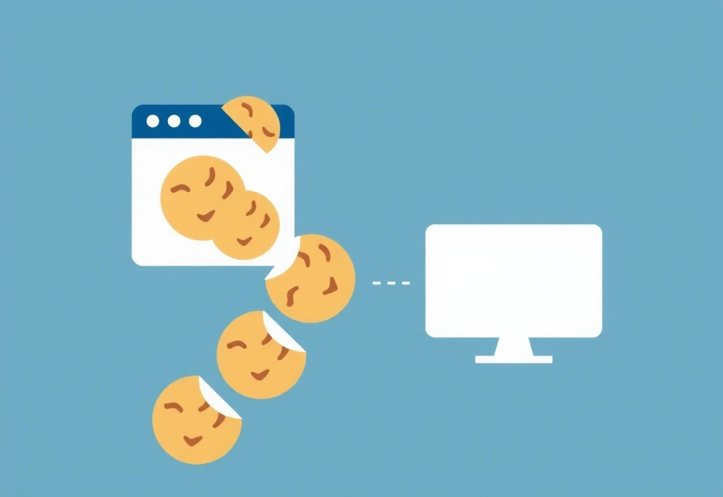 Illustration von Cookies als kleine Dateisymbole, die von einem Browser auf ein Gerät übertragen werden.